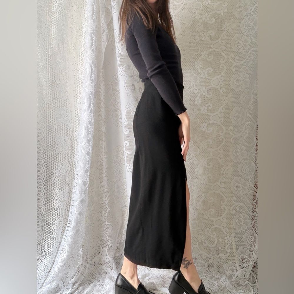 Vintage 90s Black Worsted Wool Midi Skirt Gantos Made In USA - Picture 5 of 9